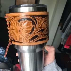 Tooled leather tumbler wrap